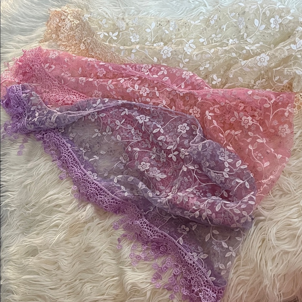 Elegant Floral Lace Scarf set of 3 - Pink, Beige and Purple
